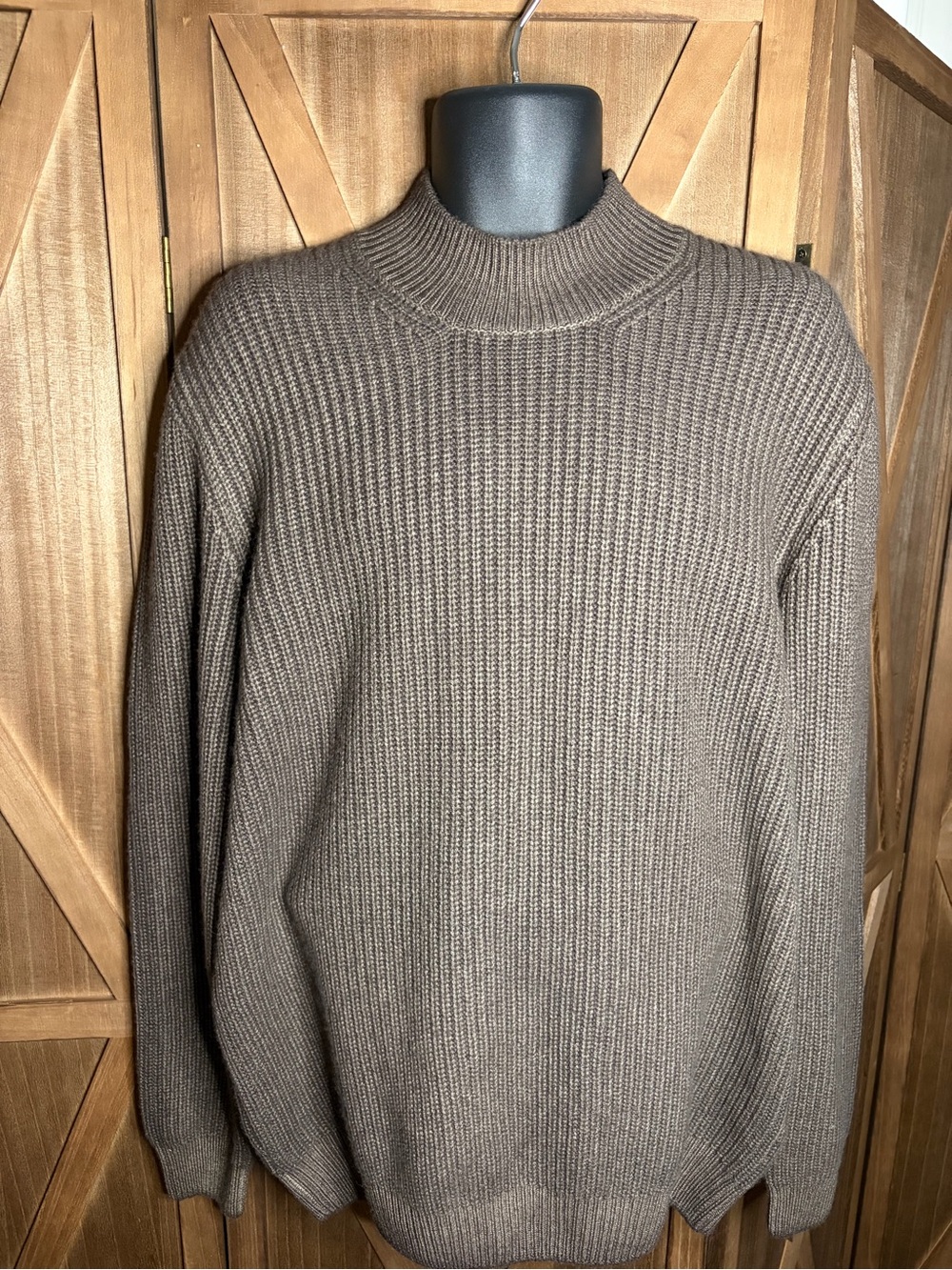 GRAN SASSO ITALY 100% Cashmere Ribbed Mock Neck Sweater Brown SIZE XL